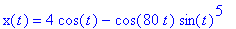 x(t) = 4*cos(t)-cos(80*t)*sin(t)^5
